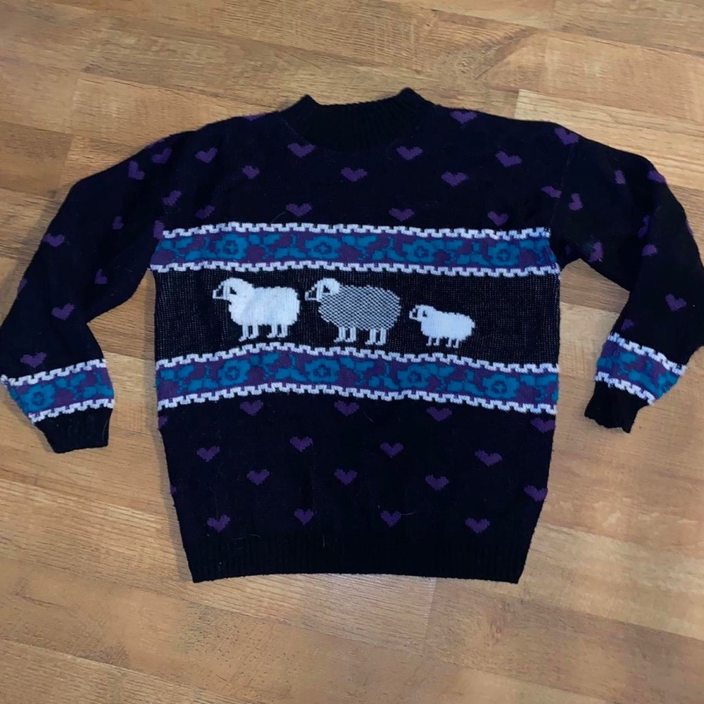funky knit vintage pullover sweater with sheep